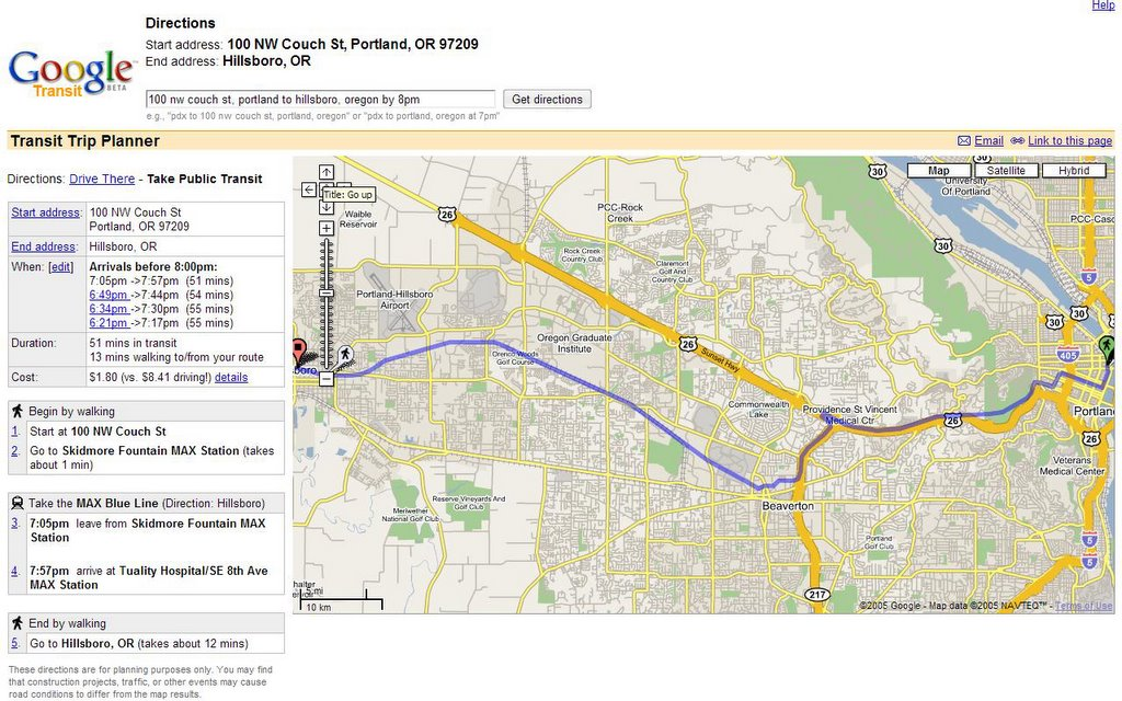 Google Transit Trip Planner in 2005.